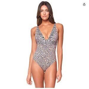 Sanctuary Swim Pink Pretty Exotic Mio Plunge One-Piece Swimsuit NWT Size XL A5